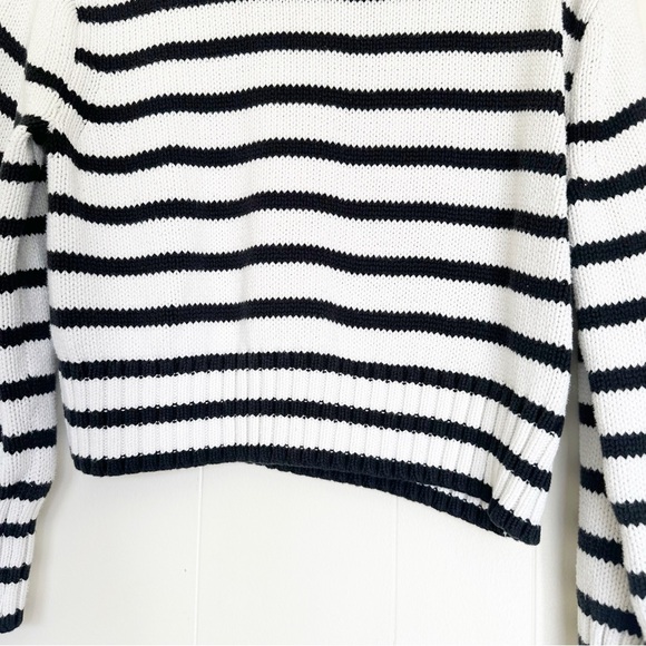 J. CREW Heritage Cotton Rollneck Sweater Stripe Ivory Black Small NWT - Picture 4 of 9